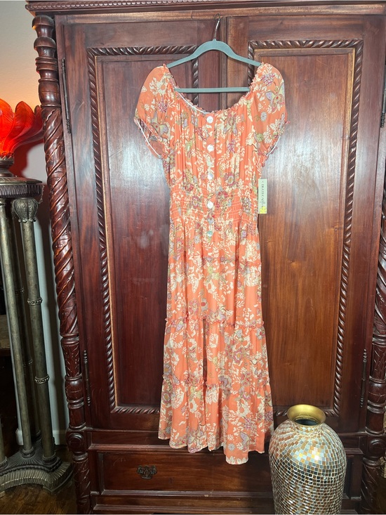 Anthropologie Dresses & Skirts - NWT Figueroa & Flower Tiered Coral Maxi Butterfly Botanical Dress L